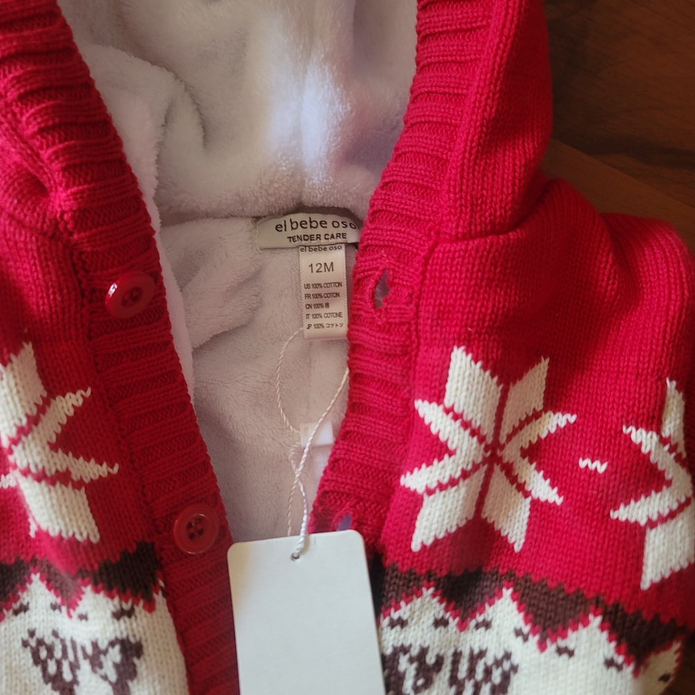 Baby Warm Christmas HOLIDAY NEW  Red Snowflake Sweater ONESIE